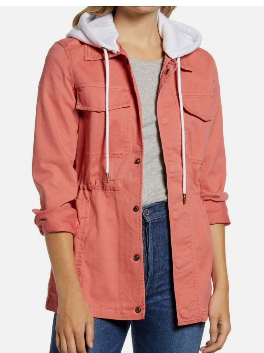 Caslon Coral Pink Hooded Drawstring Coat